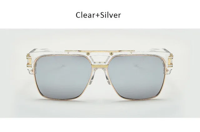 Vintage Men Sunglasses Luxury Male Flat Top Big Square Frame Mirror